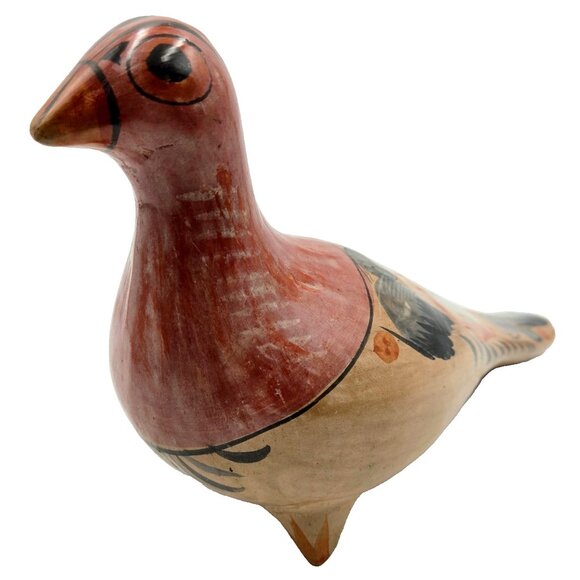 Tonala Mexican Pottery Hand Painted Bird Dove Pigeon Folk Art Mexico Read - Picture 1 of 10